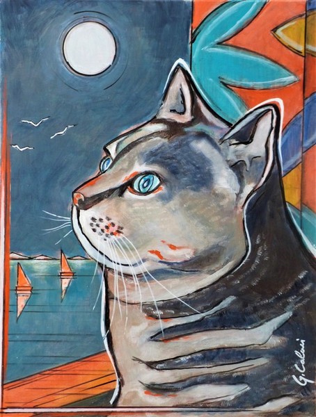 Chat à la fenêtre, 65 x 55 cm